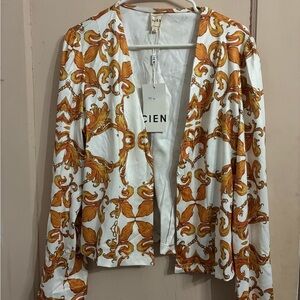 White and Orange Patterned Blazer matching shorts